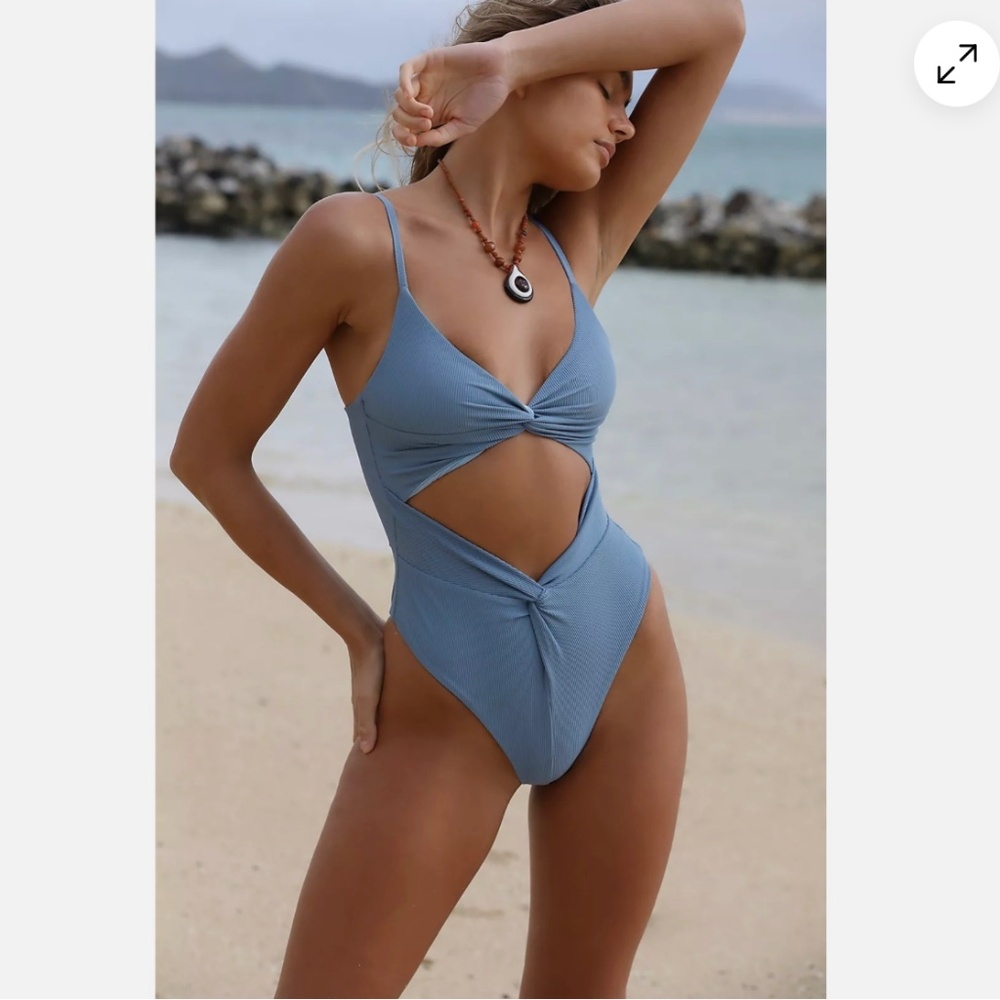 Beach Riot Small S Aviva rib one piece swimsuit green - Picture 3 of 10